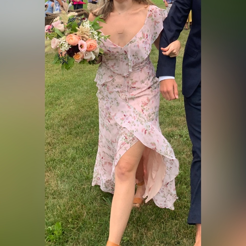 David’s Bridal Vera Wang Printed Asymmetric Ruffle Bridesmaid Dress